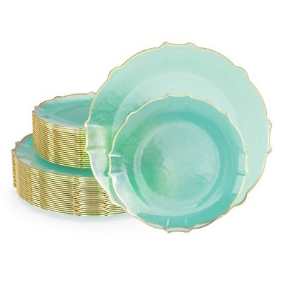 Trendables 40 Piece Plastic Disposable Plates Set (20 Guests) - Purple