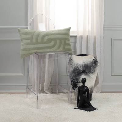 Green Embroidered Cotton Lumbar Throw Pillow Set