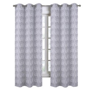 RT Designers Collection Luca Jacquard Grommet Curtain Panel Pair 36" x 84" Charcoal - 1 of 4