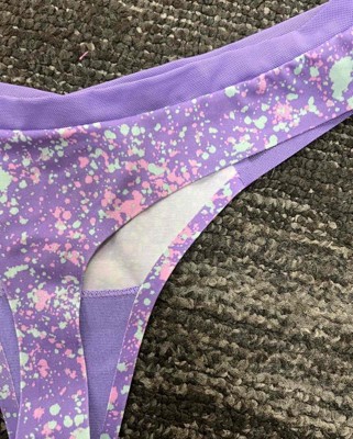 Printed Thong with Laser Cut Edge - 3 Pack Purple/Strobe/Fish XS