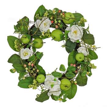 24" Artificial Roses and Apples Spring Wreath - National Tree Company