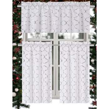Kate Aurora Christmas Collection Metallic Foil Cotton Blend Lattice Cafe Kitchen Curtain Tier & Valance Set