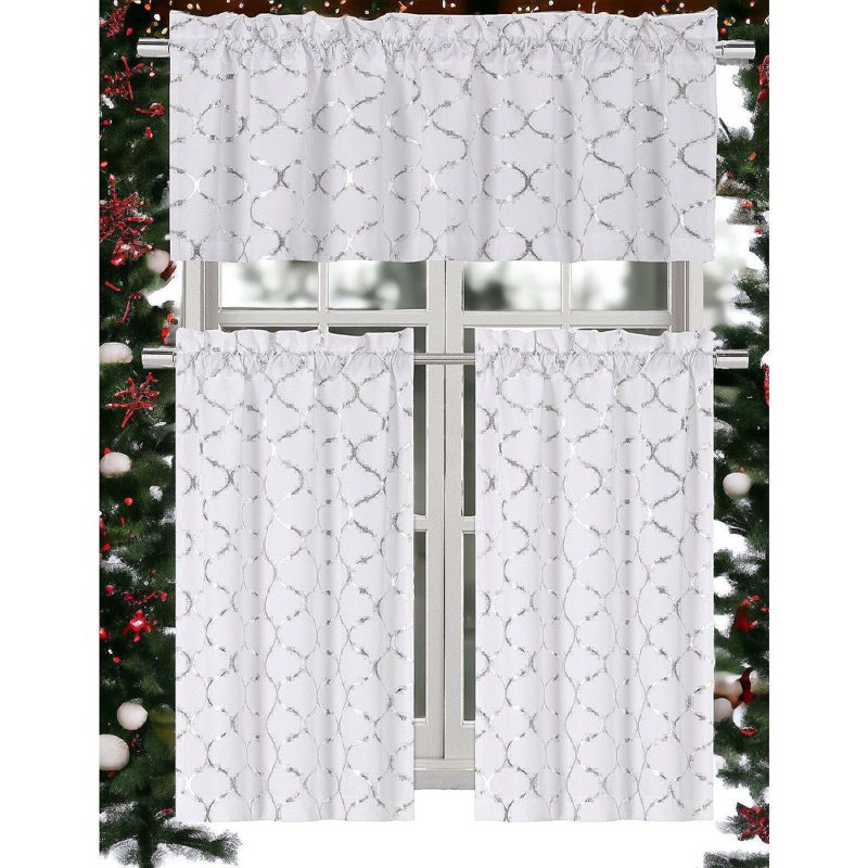 Kate Aurora Christmas Collection Metallic Foil Cotton Blend Lattice Cafe Kitchen Curtain Tier & Valance Set, 1 of 4