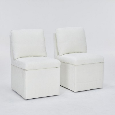 Set of 2 Linen Upholstered Armless Dining Chairs with Casters and Storage for Dining Room or Home Office-The Pop Home