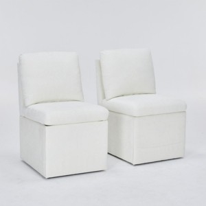 Set of 2 Linen Upholstered Armless Dining Chairs with Casters and Storage for Dining Room or Home Office-The Pop Home - 1 of 4