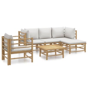 vidaXL Bamboo 6 Piece Patio Lounge Set Cushions, Outdoor Furniture Set Includes Sofas, Chair, Footstool & Table - Light Grey Cushions - 1 of 4