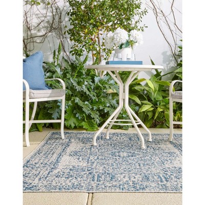 Elysian Blue 7' x 10' Flat Woven Synthetic Outdoor Rug
