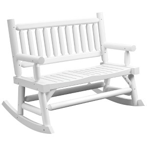 2-Person Wood Rocking Chair with Log Design, Heavy Duty Loveseat with Wide Curved Seats for Patio, Garden - 1 of 4