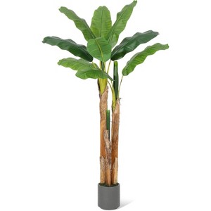 Artificial Banana Tree, Faux Banana Tree with Grey Planter, Artificial Plants with Faux Banana Leaves Plant for Home Office Decor - 1 of 4