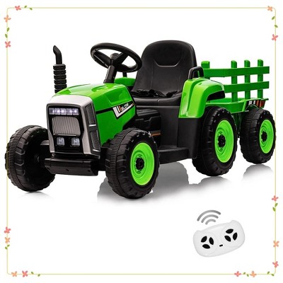 Kids Ride On Tractor,12V Kids Battery Powered Electric Tractor with R/C and Trailer
