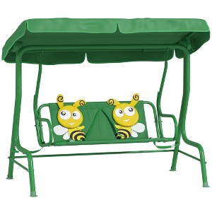 Qaba Kids Patio Swing, 2-Seater Outdoor Porch Swing Bench with Adjustable Canopy, Safety Belt for Patio, Garden, Poolside, Balcony - 1 of 4