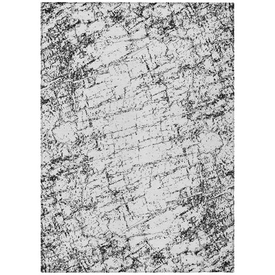 Black White And Gray Abstract Washable Indoor Outdoor Area Rug