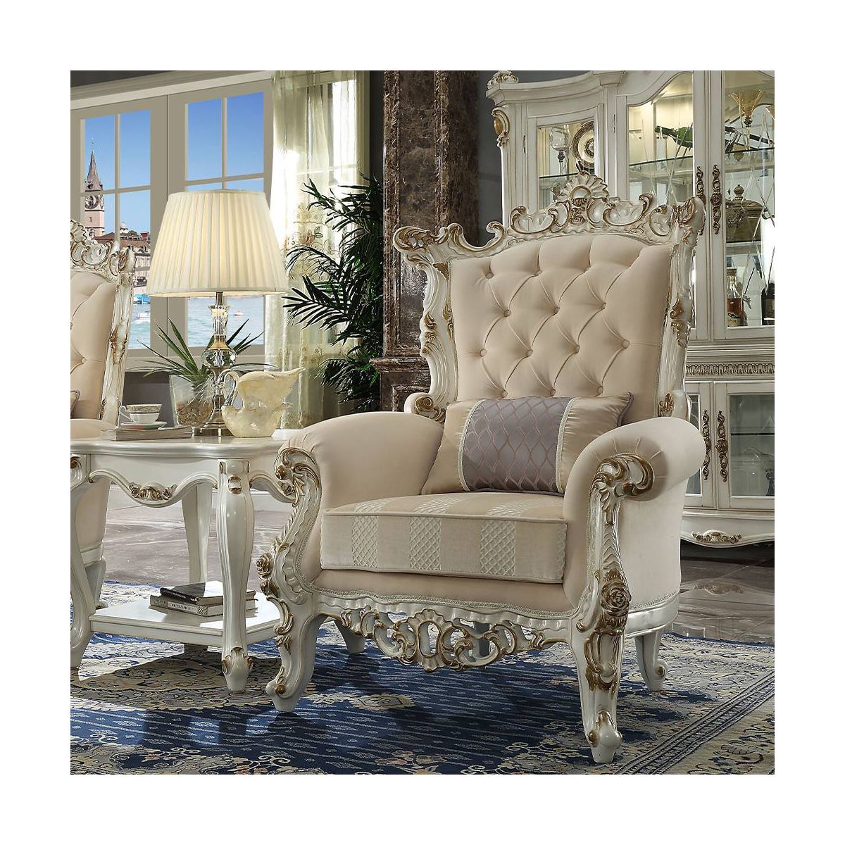 Acme Furniture 38" Picardy II Accent Chair Fabric/Antique Pearl