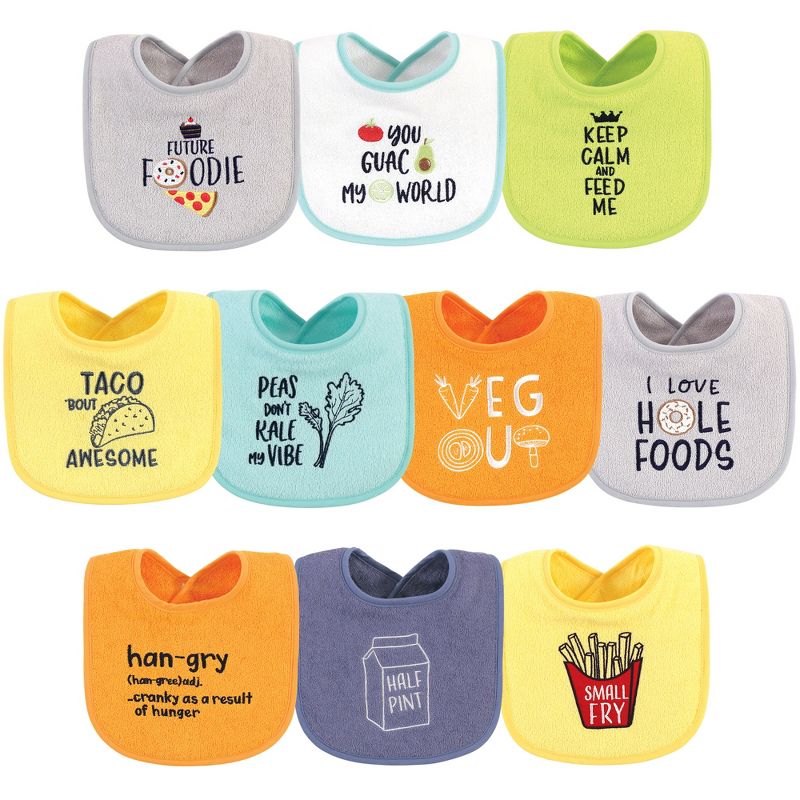 Hudson Baby Infant Boy Cotton Terry Drooler Bibs with Fiber Filling 10pk, Food Neutral, One Size, 1 of 12