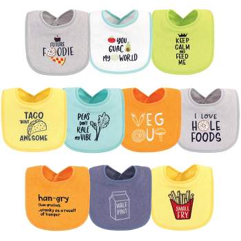Hudson Baby Infant Boy Cotton Terry Drooler Bibs with Fiber Filling 10pk, Food Neutral, One Size
