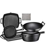 Bruntmor 7-Piece Black Pre-Seasoned Cast Iron Kitchen Utensil Set | Pots, Pans, Skillets, Grill, Wok, Chainmail, Dutch Oven & More