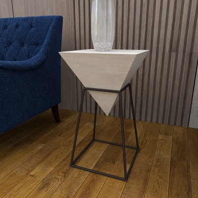 Triangular Wood and Metal Accent Table with White Top
