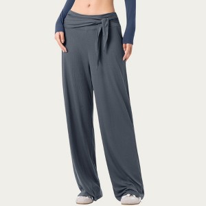 Anna-Kaci Active Women's Wide Leg Lounge Pants with Wrap Tie Waistband and Relaxed High Waist Fit - 1 of 4