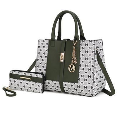 MKF Collection Yuliana Circular M emblem Print Satchel Bag with Wallet by Mia K