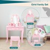 Kids Vanity Set, Pretend Play Girls Vanity Table and Chair Set with Lighted Mirror, Stool, and Wood Makeup Playset - 4 of 4