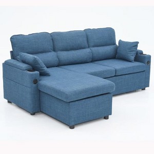 Aukfa Convertible Pull Out Sofa Bed, L-Shaped Sectional Sofa with USB Ports/Cup Holders/Storage Chaise for Living Room/Bedroom - 1 of 4