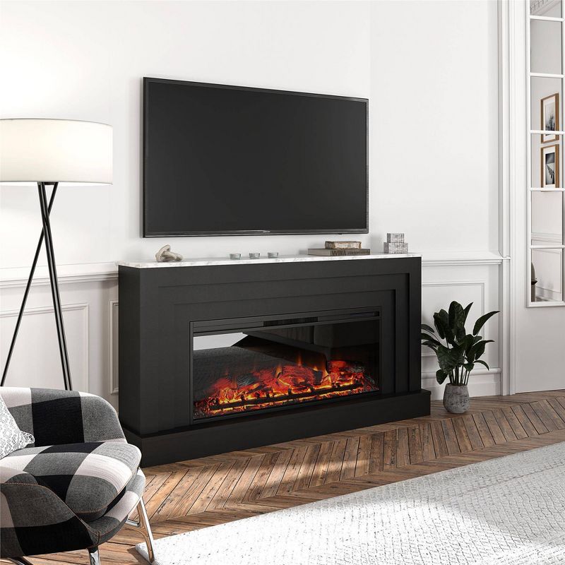 Morganfield Wide Mantel with Linear Electric Fireplace Black/White - Room &#38; Joy, 3 of 10