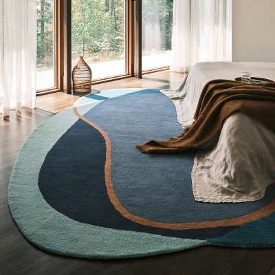 Blue Abstract Handmade Tufted Wool 8' x 10' Rug