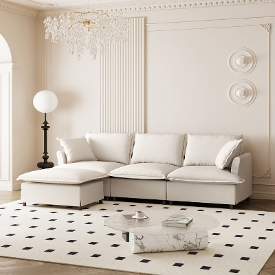 Modular Chenille Upholstered Sectional Sofa, 3 Seater Sofa with Armchair or Movable Ottoman, Indoor Furniture Sofa Set - ModernLuxe