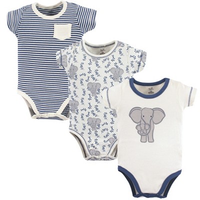 Touched by Nature Baby Boy Organic Cotton Bodysuits 3pk, Elephant, 3-6 Months