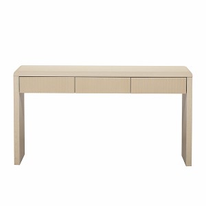 Gulches Rustic Console Table 3 Fluted Drawers Solid Wood Veneer 220LBS Capacity Adjustable Feet For Living Room Hallway Entryway Natural - 1 of 4