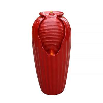 Teamson Home Indoor/Outdoor Contemporary Vase Water Fountain with LED Lights, Red