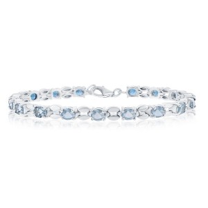 Bella Silver Sterling Silver, 5x4mm Oval, 7.64cttw Gem Bracelet - Blue Topaz - Blue - 7+1 Inch - 1 of 2