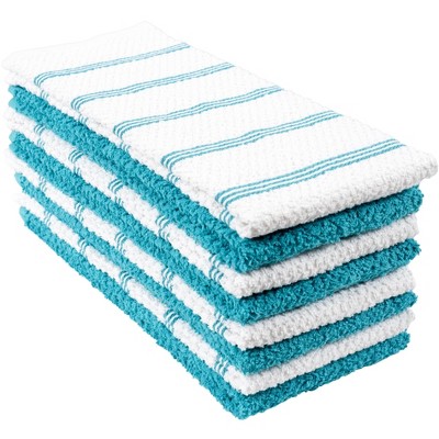 KAF Home Pantry Set of 8 Piedmont Kitchen Towels | Set of 8, 16x26 Inches | Ultra Absorbent Terry Cloth Dish Towels - Teal