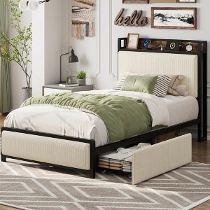 Twin Size Bed Frame with 2 Storage Drawers and Charging Station - 1 of 4