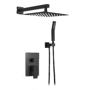 Itopfox Rainfall Bathroom Shower System with Wall Mounted Shower Head and Handle Set, Solid Brass Pressure Balancing Valve, Matte Black - 1 of 4