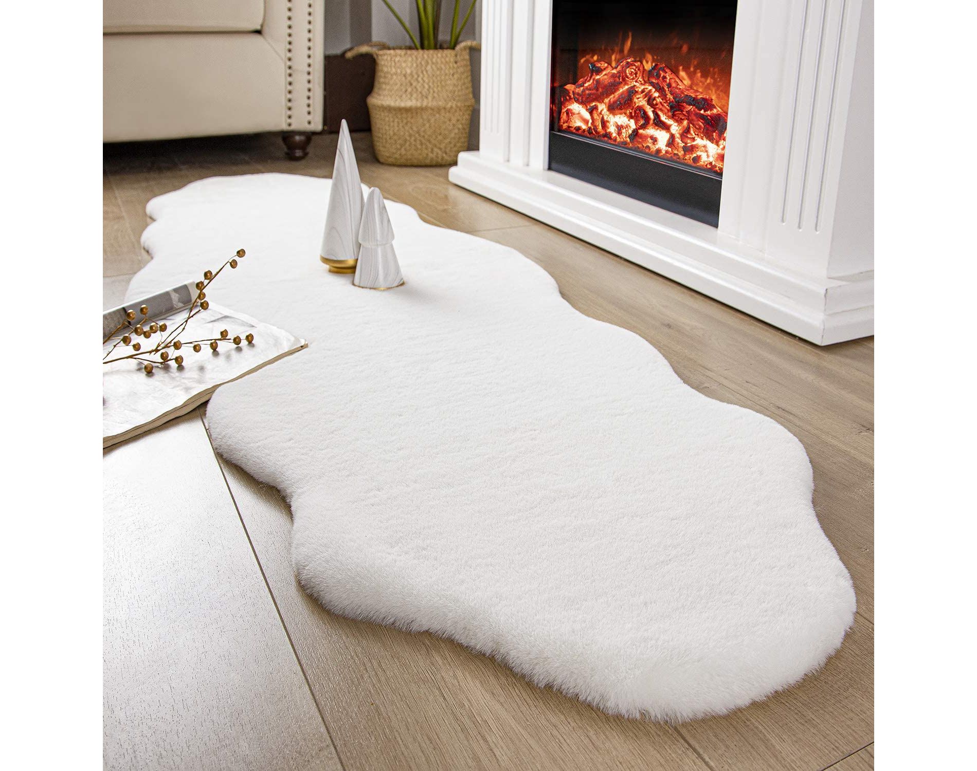 Home Mart Goods Ivory Faux Rabbit Fur Fuzzy Soft Fluffy Plush Cozy Shaggy Area Rug