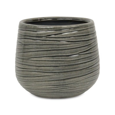Cheung's Fairloam Round Curved Wave Lined Pattern Ceramic Pot- X-Large - Gray
