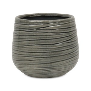 Cheung's Fairloam Round Curved Wave Lined Pattern Ceramic Pot- X-Large - Gray - 1 of 4