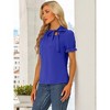 INSPIRE CHIC Women's Bow Tie Neck Solid Color Elastic Cuffs Elegant Office Short Sleeve Blouse - 3 of 4