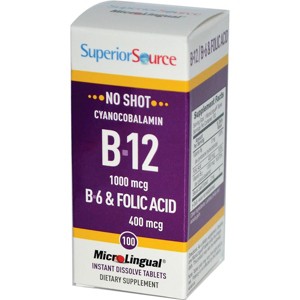 Superior Source B-12 Cyanocobalamin with B-6 & Folic Acid 1,000mcg 100 Tablets - 1 of 2