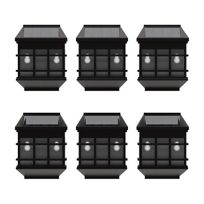 Black Square LED Solar Wall Mount Lights, 6-Pack