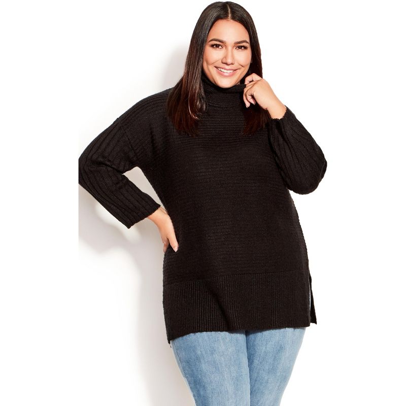 Women's Plus Size Oversize Cowl Sweater - black | AVENUE, 1 of 4