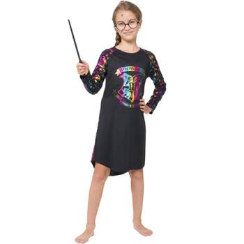 Harry Potter Girls Hogwarts Rainbow Hologram Raglan Nightgown Pajama Black