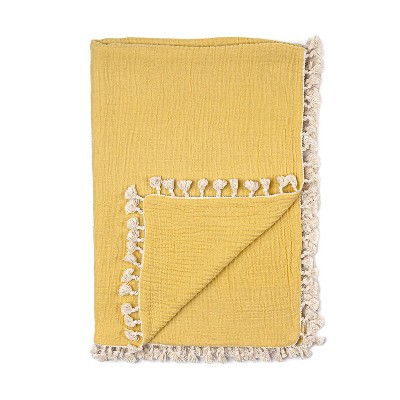Crane Baby 6-Layer Muslin Baby Blanket with Tassel Edge