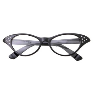 grinderPUNCH 50s Womens Costume Cat Eye Glasses Adult Size with Rhinestone (Black) - 1 of 3
