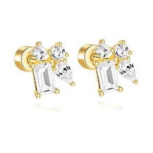 Multi-cut CZ Flat Back Earrings for Cartilage Helix Tragus 5mm 18 Gauge Sterling Silver 1 pair by Ginger Lyne - 1 of 4