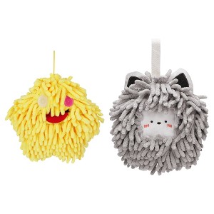 REGALWOVEN Bathroom Cute Decorative Absorbent Soft Chenille Hanging Hand Towel 7" x 7" 2 Pcs - 1 of 4