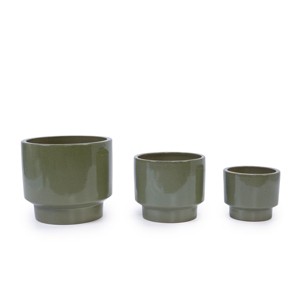 SEVOBAL Planters 3-Piece Modern Ceramic Glossy Flower Pots, Frost-Resistant with Drainage Holes for Indoor, Outdoor, Green, 19.7"*19.7"*18.6" - 1 of 4