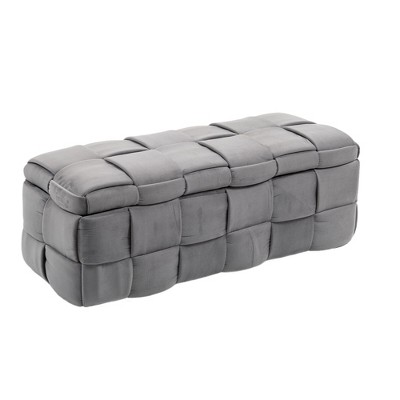 VYNXARIA Exquisite Dark Gray Velvet Storage Footstool for Bedroom with Safety Hinges