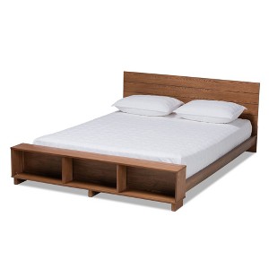 Regina Wood Platform Storage Bed with Built-In Shelves Ash Walnut - Baxton Studio - 1 of 4